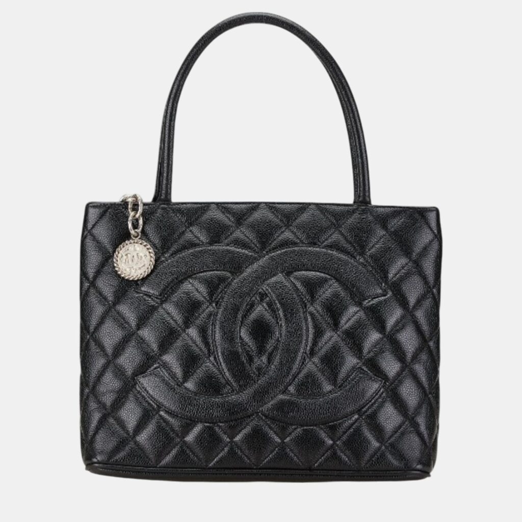 luxury-women-chanel-used-handbags-p1087324-002 Chanel Black Caviar Skin Matelasse Deca Coco Mark Reprint Tote Quilted Bag
