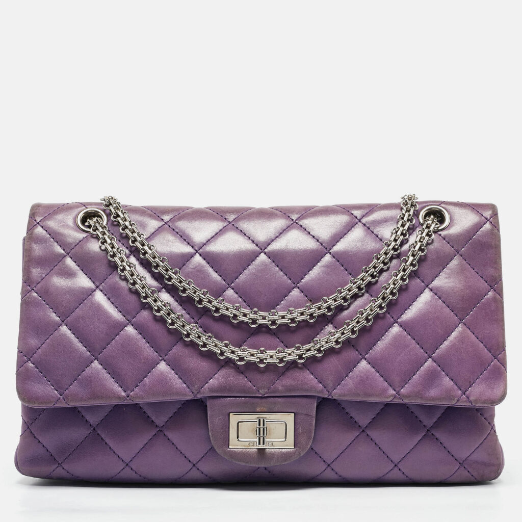 luxury-women-chanel-used-handbags-p1087659-001 Chanel Purple Quilted Leather Classic 227 Reissue 2.55 Flap Bag