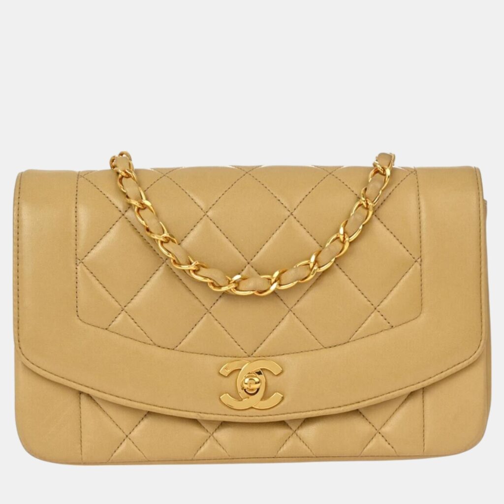 luxury-women-chanel-used-handbags-p1088271-002 Chanel Beige Lambskin Small Diana Shoulder Bag