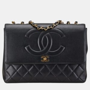 Chanel Black Lambskin Matelasse Coco Mark Chain Shoulder Bag