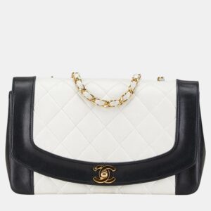 Chanel White Black Bicolor Lambskin Matelasse 25 Coco Mark Diana Chain Shoulder Bag