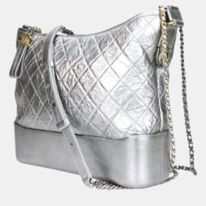 Chanel Leather Silver Metallic Gabrielle Chain Large Hobo Shoulder Bag