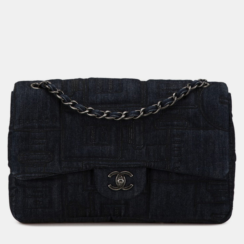 Chanel Blue Denim Perfume Embroidery Chain Shoulder Bag