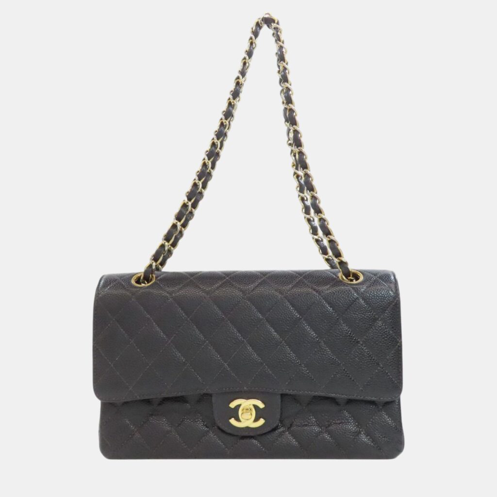luxury-women-chanel-used-handbags-p1091356-001 Chanel Black Caviar Leather Classic Double Flap Medium Bag