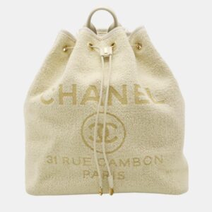 Chanel Ivory Velour, Leather Deauville Line Rucksack Backpack