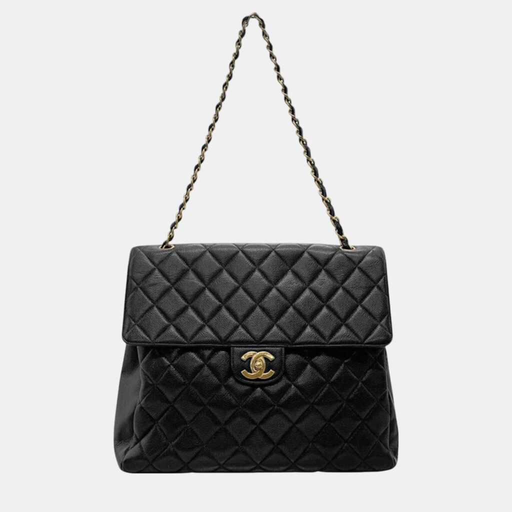 luxury-women-chanel-used-handbags-p1091418-002 Chanel Black Caviar Leather CC Flap Shoulder Bag