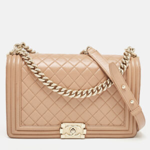 Chanel Beige Quilted Leather New Medium Boy Flap Bag