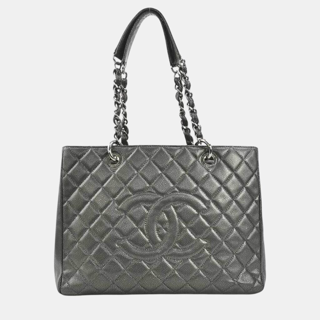 Chanel Metallic Gray Caviar Leather GST Shoulder Bag