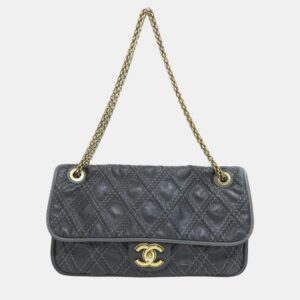 Chanel Black Calfskin Leather Chain Shoulder Coco Mark Bag