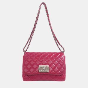 Chanel Red Calfskin Leather Boy Chain Shoulder Bag