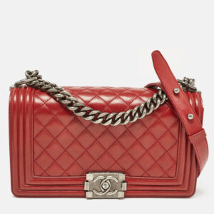 Chanel Red Quilted Leather Medium Boy Flap Bag