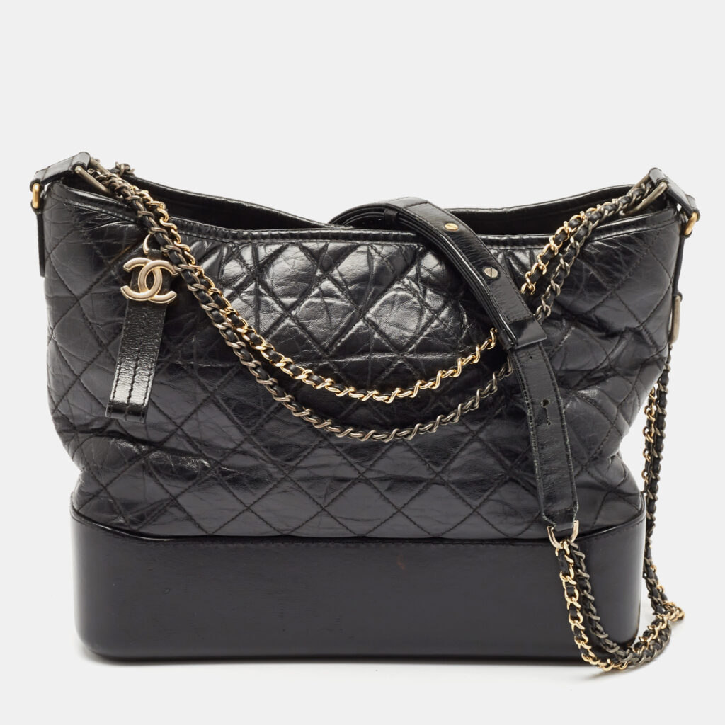 luxury-women-chanel-used-handbags-p1093776-001 Chanel Black Quilted Aged Leather Large Gabrielle Hobo