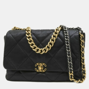 Chanel Black Lambskin Leather 19 Maxi Chain Shoulder Bag