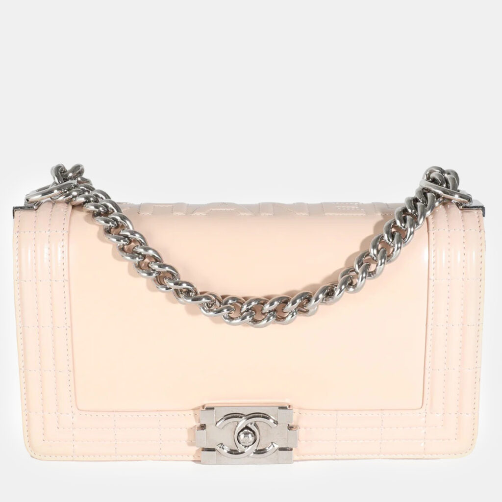 Chanel Beige Glazed Calfskin Old Medium Boy Bag