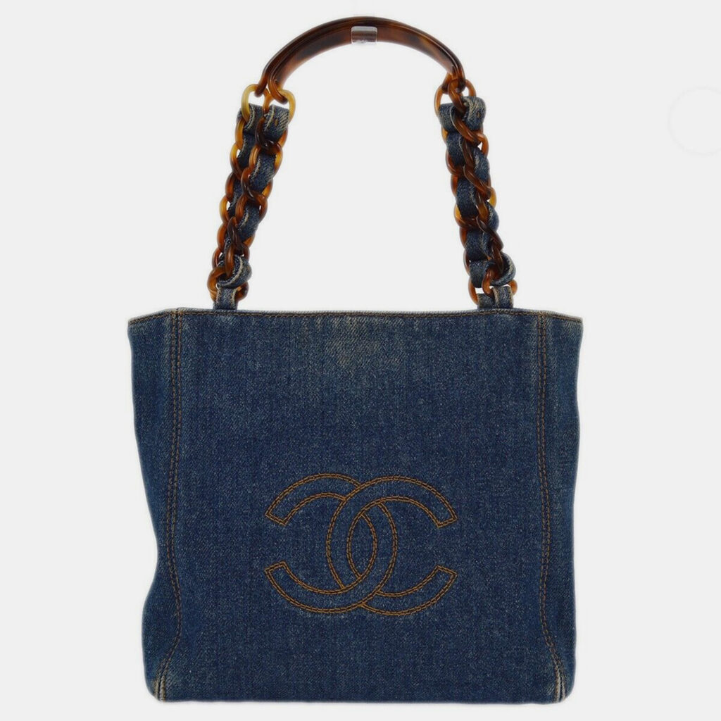 luxury-women-chanel-used-handbags-p1095732-010 Chanel Blue Denim Chain Tote Bag