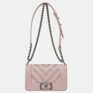 Chanel Pink Prism Lambskin Chevron Small Chain Shoulder Bag