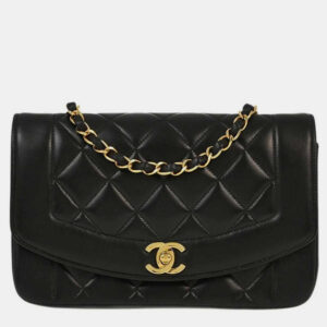 Chanel Black Lambskin Leather Small Diana Shoulder Bag