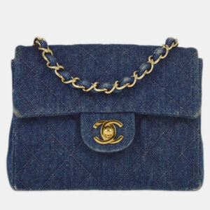 Chanel Blue Denim Mini Classic Square Flap Bag