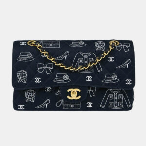 Chanel Black Canvas Medium Classic Double Flap Shoulder Bag