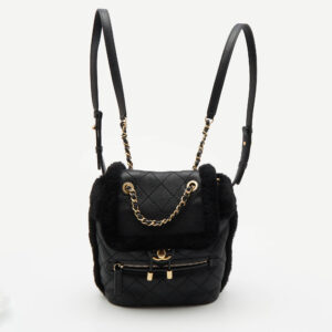 Chanel Black Quilted Leather and Shearling Paris-Hamburg Backpack