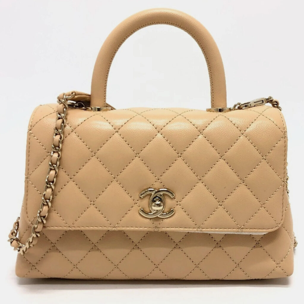 luxury-women-chanel-used-handbags-p1099757-002 Chanel Beige Caviar Leather Coco Handle XS Shoulder Bag
