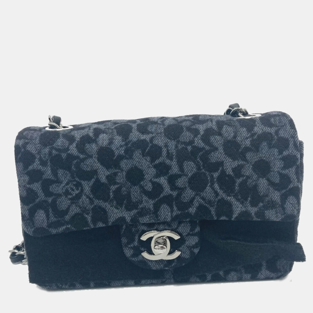 luxury-women-chanel-used-handbags-p1099759-002 Chanel Black Denim Camellia Motif Chain Shoulder Bag