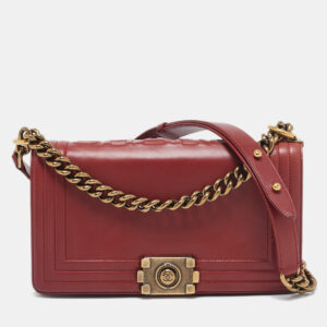 Chanel Red Leather Medium Boy Flap Bag