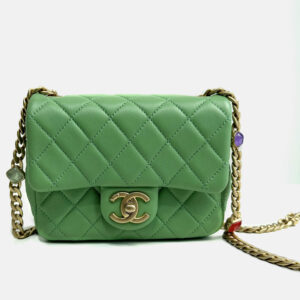 Chanel Green Leather Quilted Mini Pearl Square Flap Bag