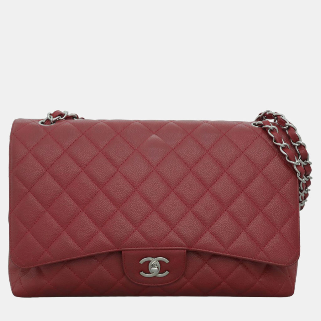 luxury-women-chanel-used-handbags-p1101042-004 Chanel Red Caviar Leather Maxi Flap Bag