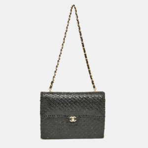 Chanel Black Woven Wicker Jumbo Classic Flap Bag