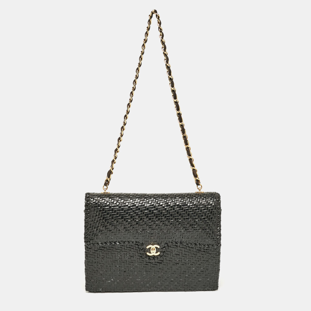 luxury-women-chanel-used-handbags-p1101165-002 Chanel Black Woven Wicker Jumbo Classic Flap Bag