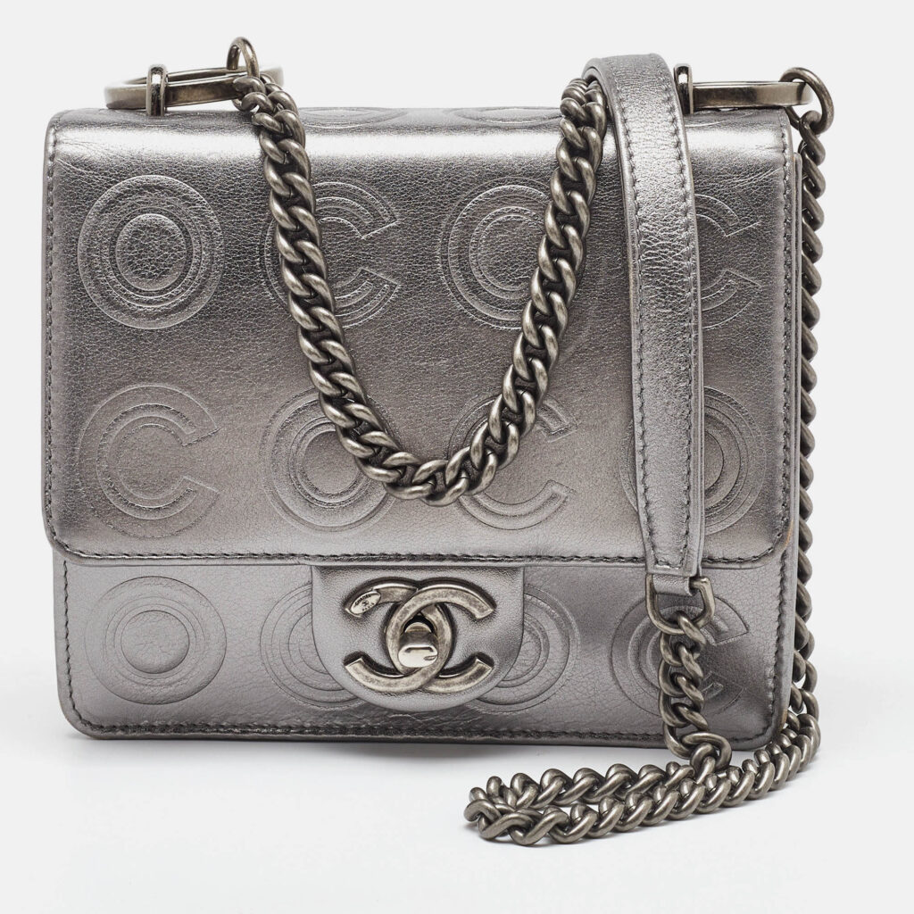 luxury-women-chanel-used-handbags-p1101278-001 Chanel Metallic Coco Embossed Leather Mini Square Flap Bag