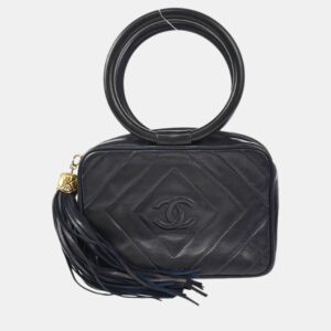 Chanel Navy Lambskin Leather Fringe Handbag
