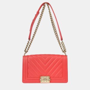 Chanel Pink Lambskin Chevron Leather Medium Boy Bag
