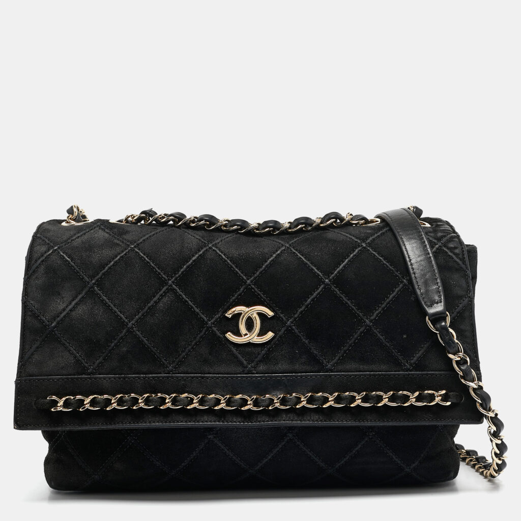 luxury-women-chanel-used-handbags-p1103979-006 Chanel Black Diamond Stitched Suede Lovely Chains Flap Bag
