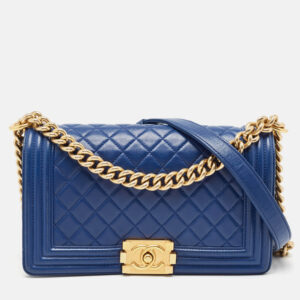 Chanel Navy Blue Quilted Leather Medium Boy Flap Bag
