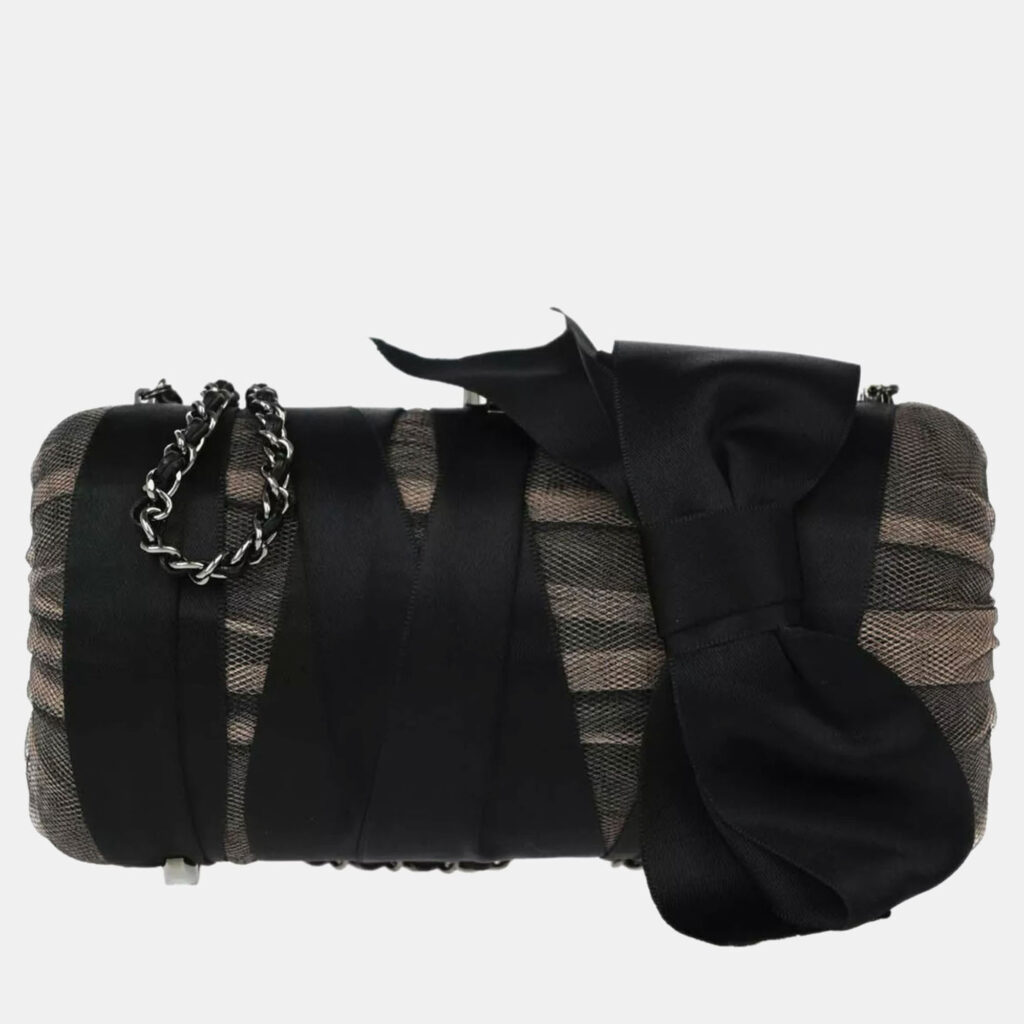 luxury-women-chanel-used-handbags-p1104880-001 Chanel Black Satin Bow Shoulder Bag