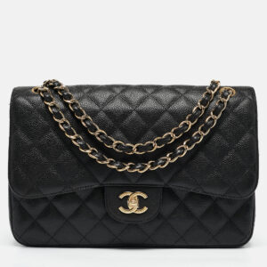 Chanel Black Quilted Caviar Leather Jumbo Classic Double Flap Bag
