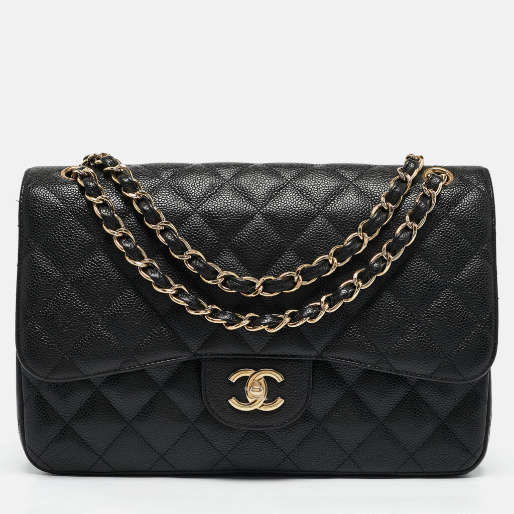 luxury-women-chanel-used-handbags-p1107194-017 Chanel Black Quilted Caviar Leather Jumbo Classic Double Flap Bag