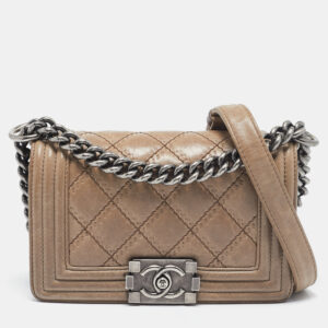 Chanel Beige Double Stitch Quilted Leather Small Boy Flap Bag