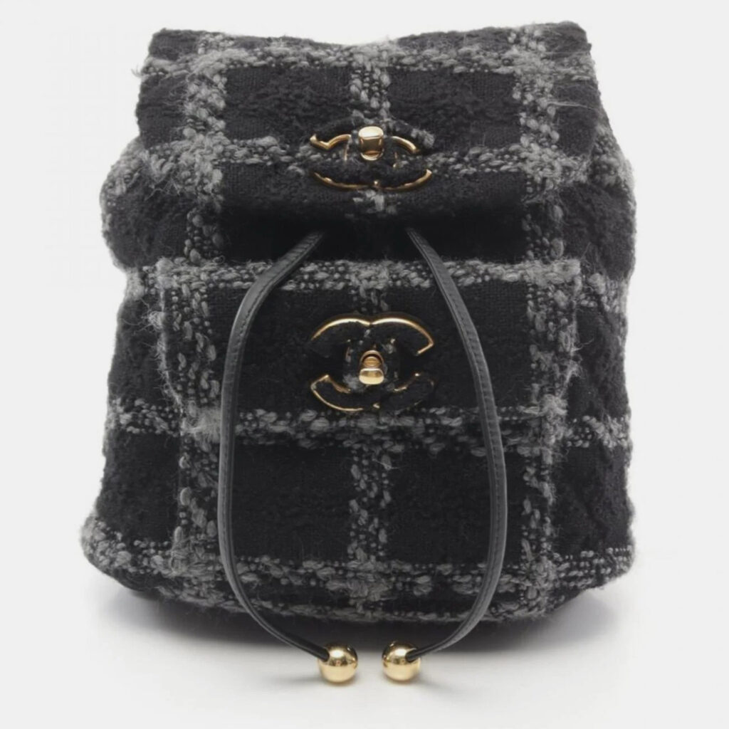luxury-women-chanel-used-handbags-p1108794-001 Chanel Black Grey Fabric Coco Mark Backpack
