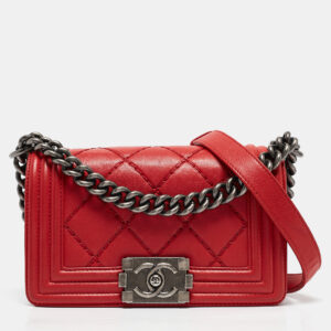 Chanel Red Double Stitch Leather Small Boy Flap Bag