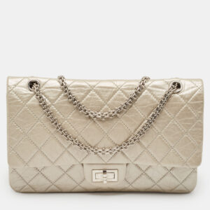 Chanel Silver Quilted Aged Leather 227 Reissue 2.55 Flap Bag