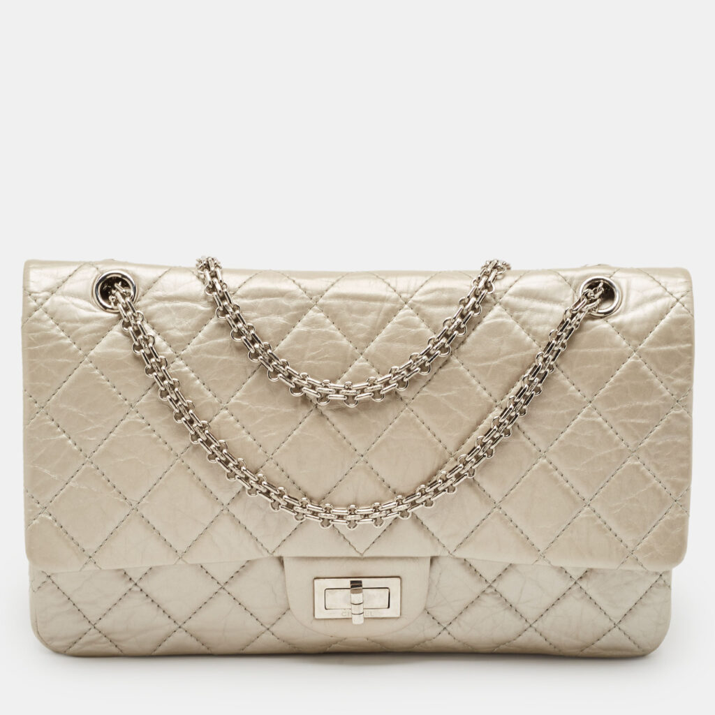 Chanel Silver Quilted Aged Leather 227 Reissue 2.55 Flap Bag