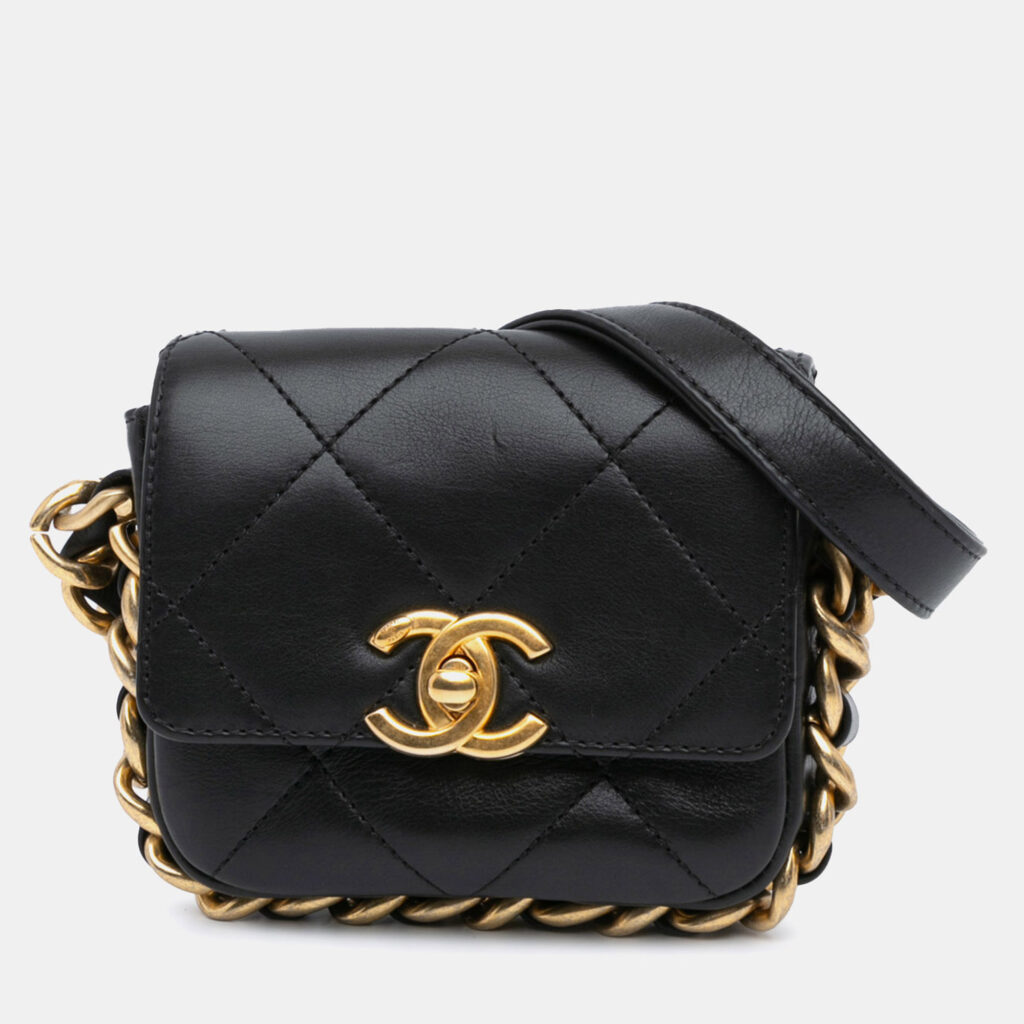 luxury-women-chanel-used-handbags-p1109906-014 Chanel Black Leather Mini Quilted Framing Chain Flap Bag