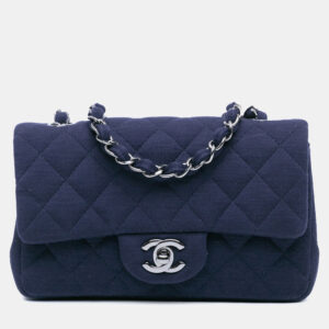 Chanel Navy Blue Mini Rectangular Classic Jersey Single Flap Bag