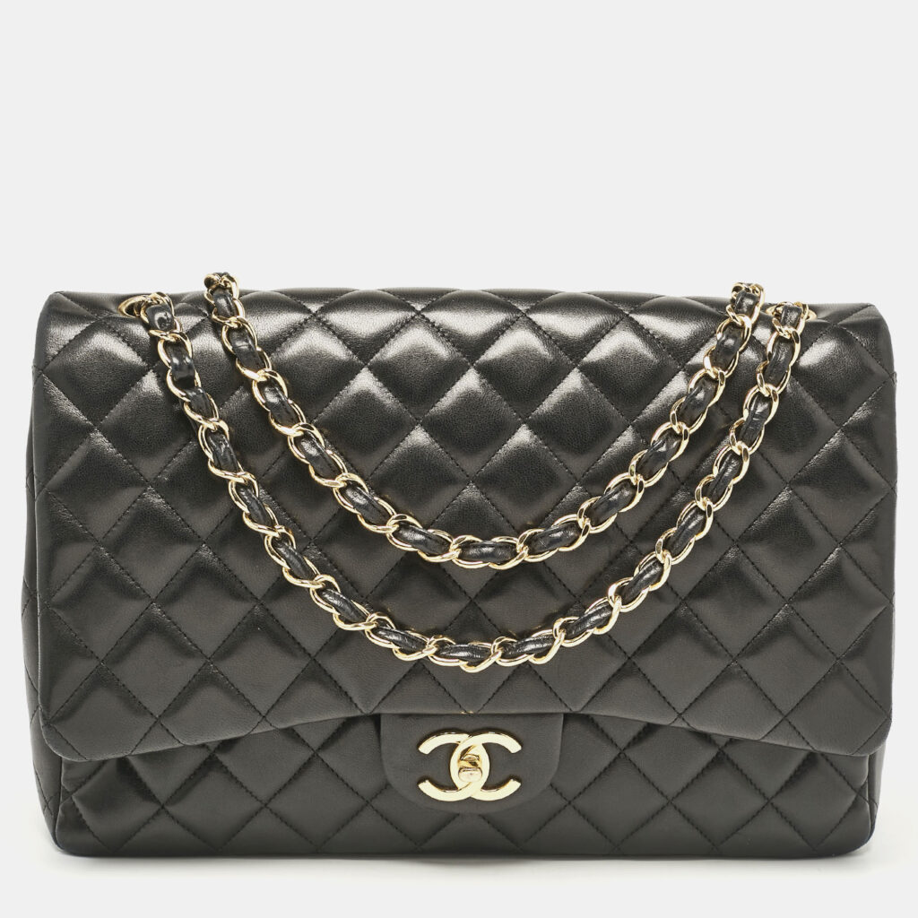 luxury-women-chanel-used-handbags-p1110254-029 Chanel Black Quilted Leather Maxi Classic Double Flap Bag