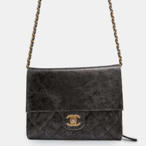 Chanel  Silver/Black Cc Logo Turnlock Chain Leather Shoulder Bag