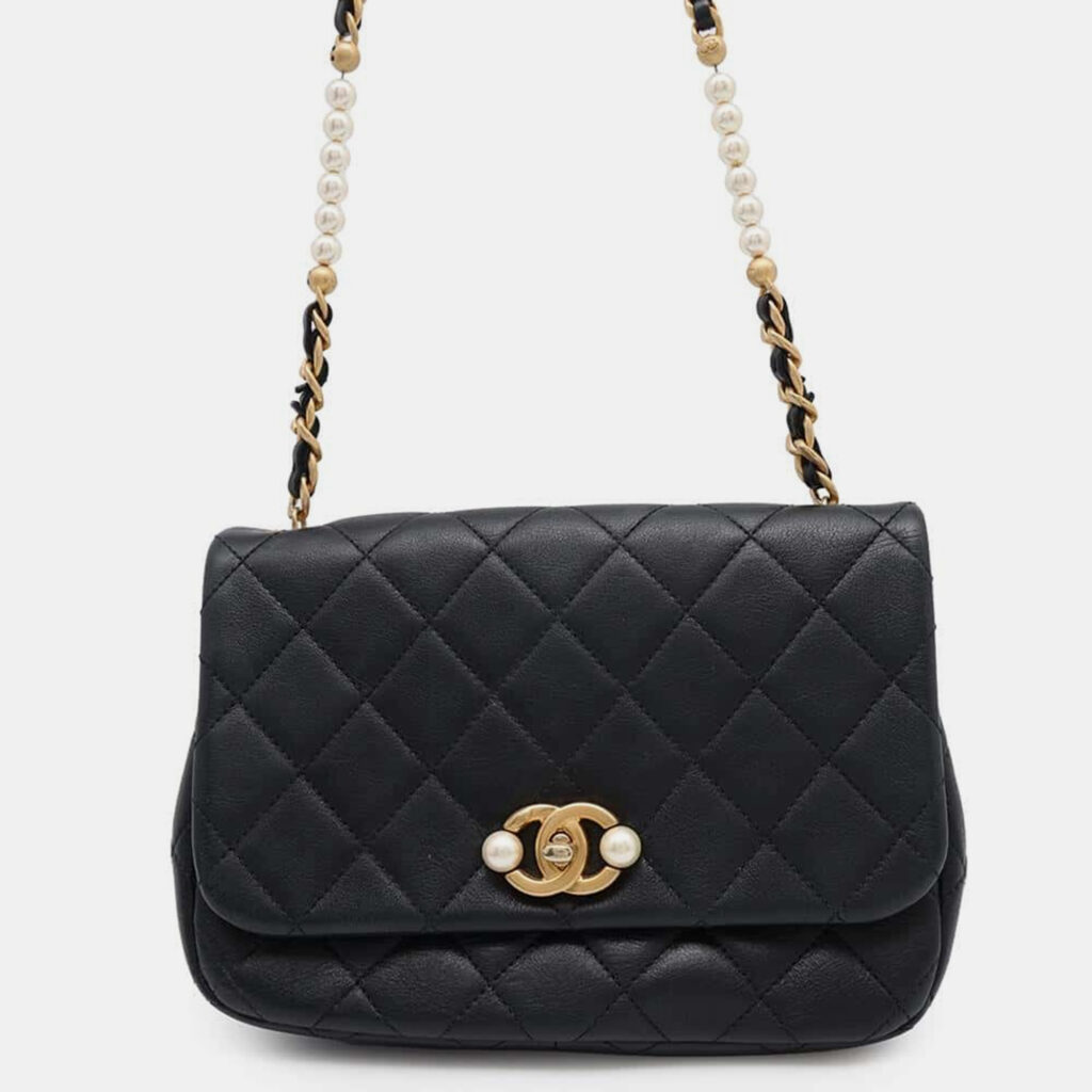 luxury-women-chanel-used-handbags-p1111159-012 Chanel Black Calf Leather CC Pearl Shoulder Bag