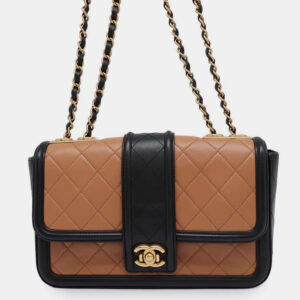 Chanel Matelasse Single Flap Chain Beige/Black Lambskin Shoulder Bag